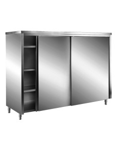 Förvaringsskåp i rostfritt stål med skjutdörrar AISI 430, platt tak, 1200x700 mm