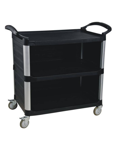 Multiduty service cart, half open, black PP